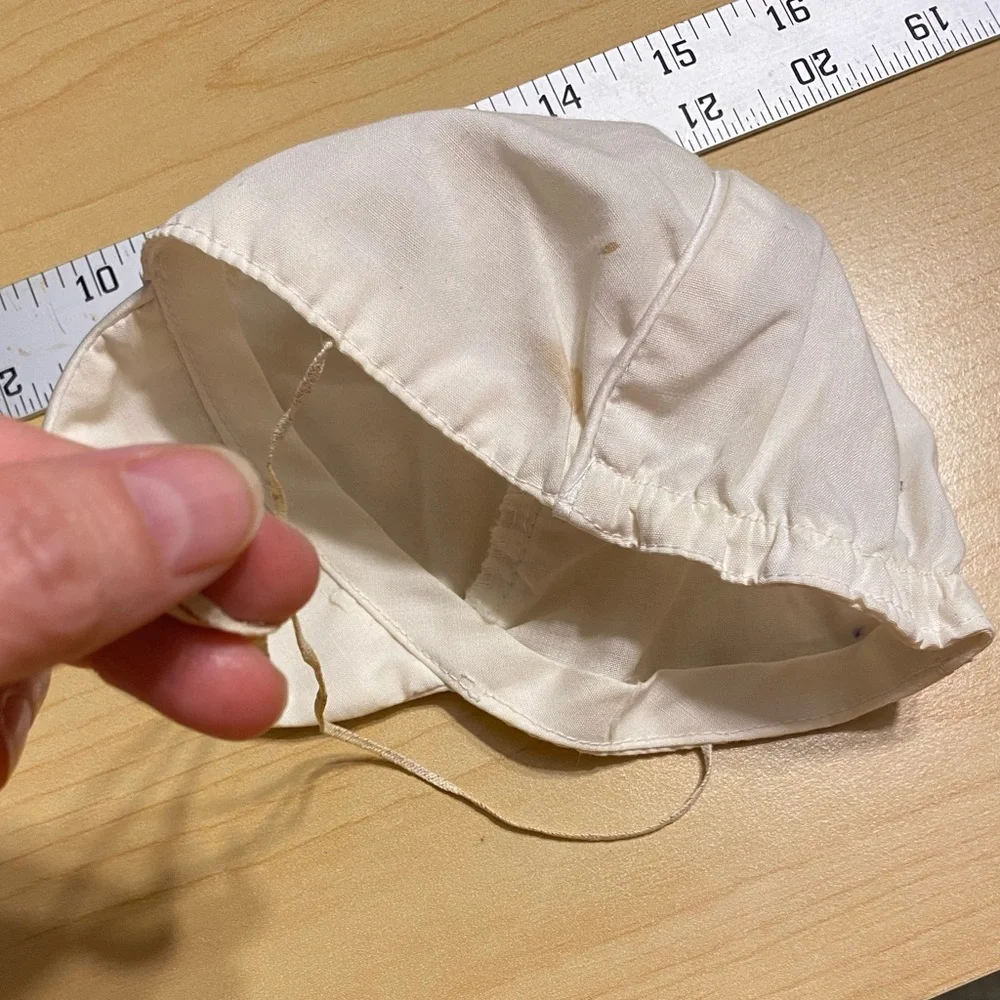 70s Newborn Baby Cap With Satin Trim Ivory Vintage 1977
